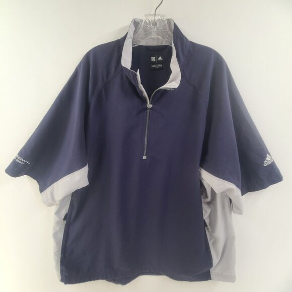 Adidas Climaproof Short Sleeve Windbreaker Mens Large Warmup Jacket 1/4 Zip - Picture 1 of 7
